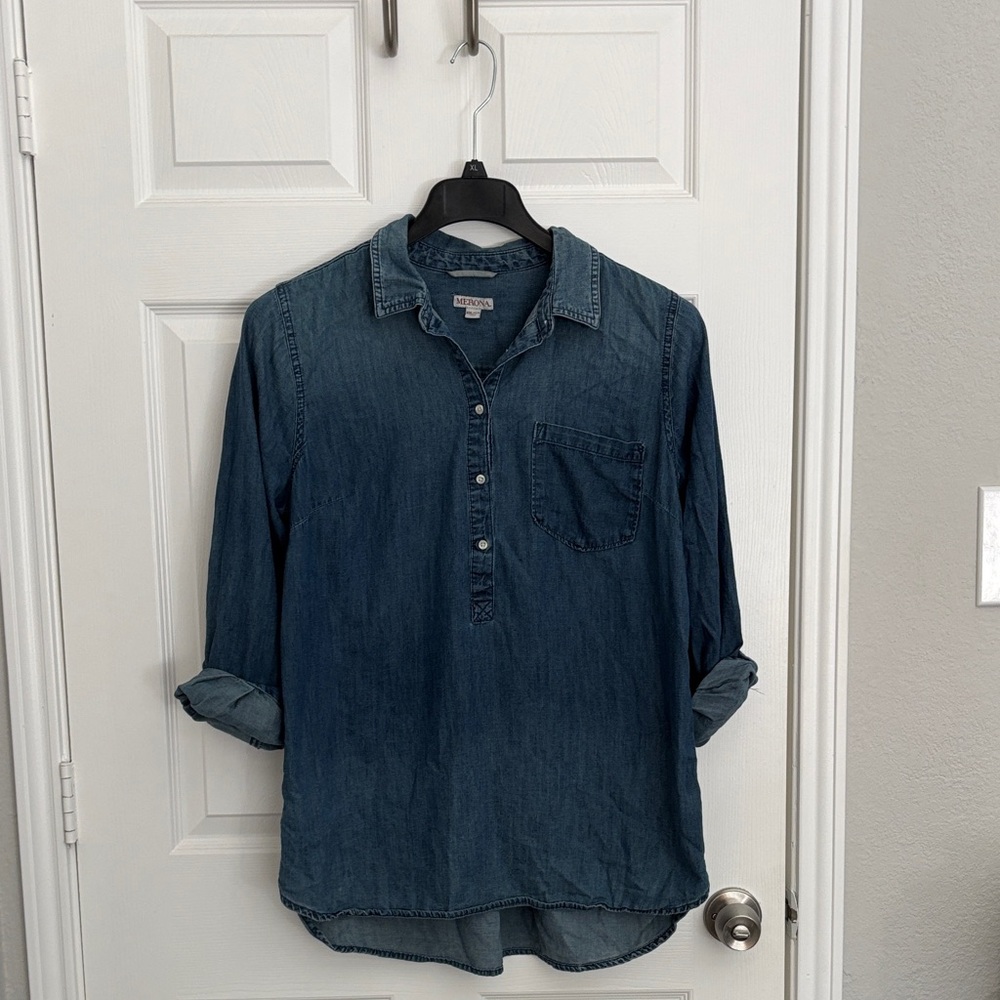 Merona Denim Blue Tunic Top wt63